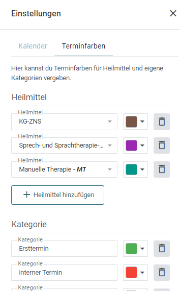 Screenshot aus den Grundeinstellungen des Terminkalender in der Praxissoftware thevea