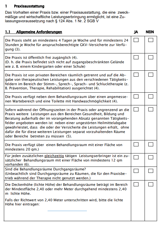 Checkliste der ARGE zu den Logopädie-Räumlichkeiten