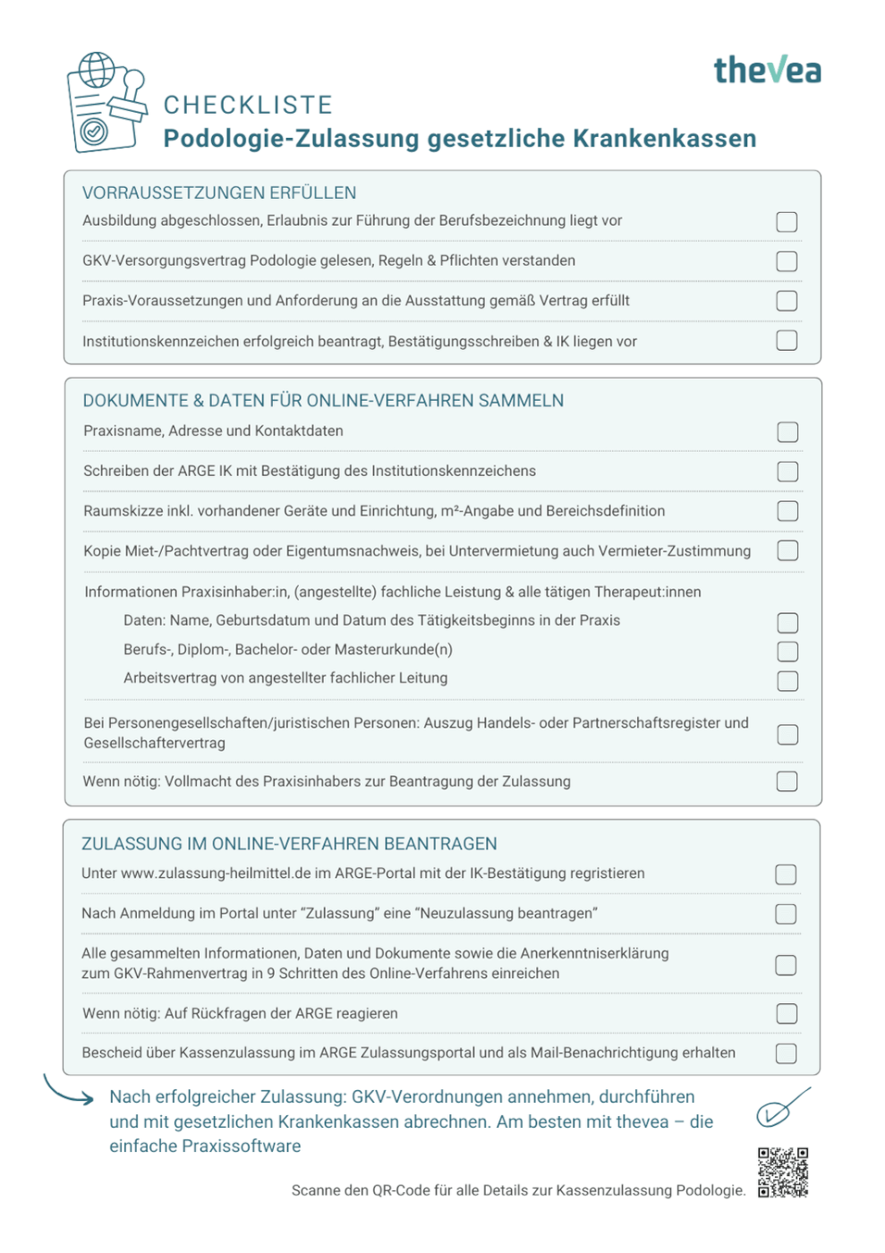 Checkliste für die GKV-Zulassung Podologie mit allen Zulassungsvoraussetzungen