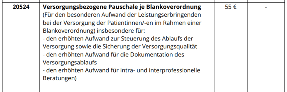 Auszug aus der Vergütungsvereinbarung zur Blankoverordnung Physiotherapie: versorgungsbezogene Pauschale 